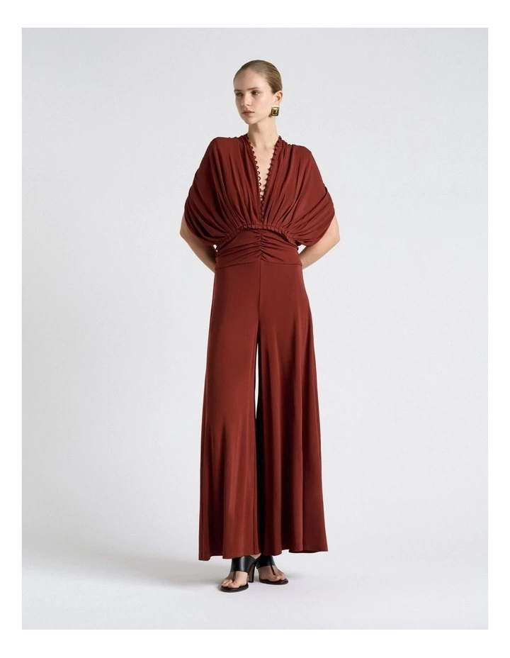 Jersey Pleated Wide Leg Jumpsuit in Red image 1