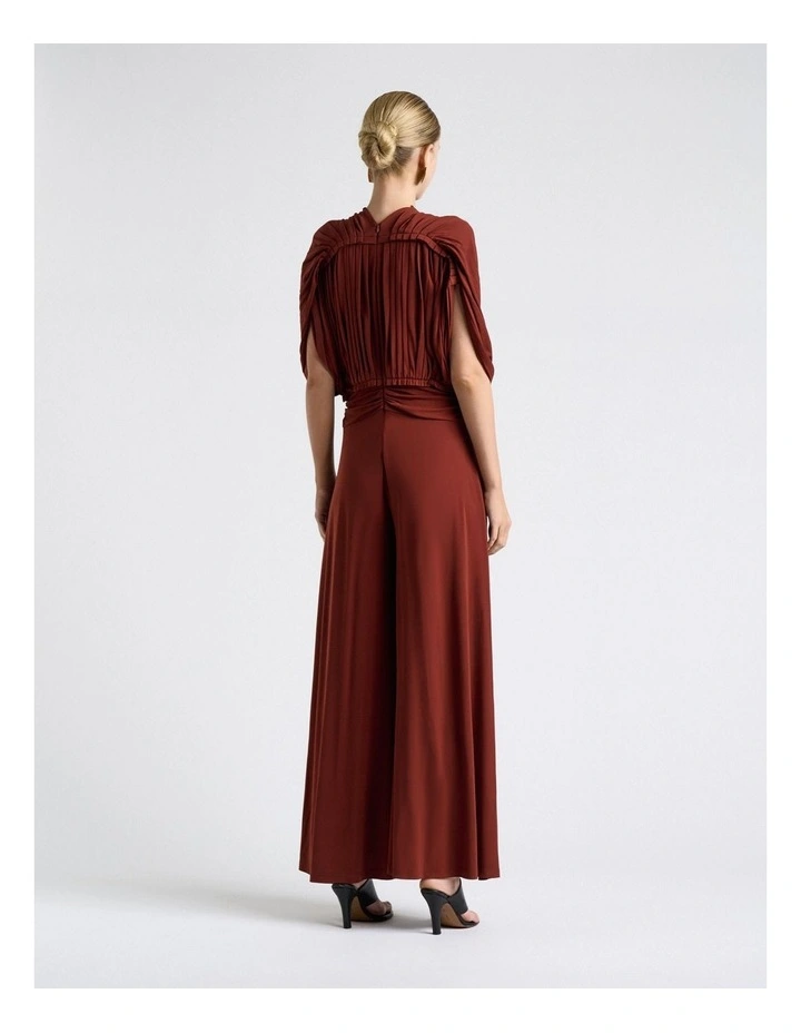 Jersey Pleated Wide Leg Jumpsuit in Red image 2