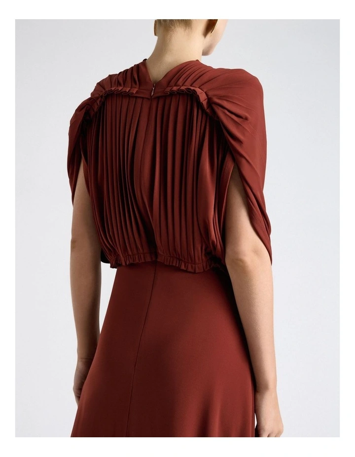 Jersey Pleated Ruched Midi Dress in Red image 5