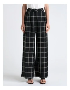 Recycled Check Wide Leg Pant in Black