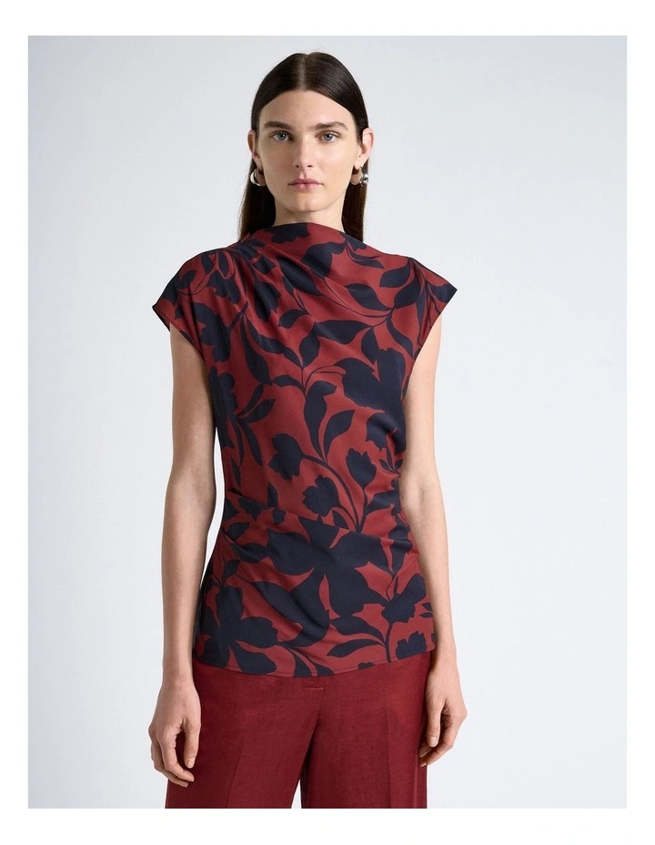 Ink Stencil Floral Draped Neck Top image 3