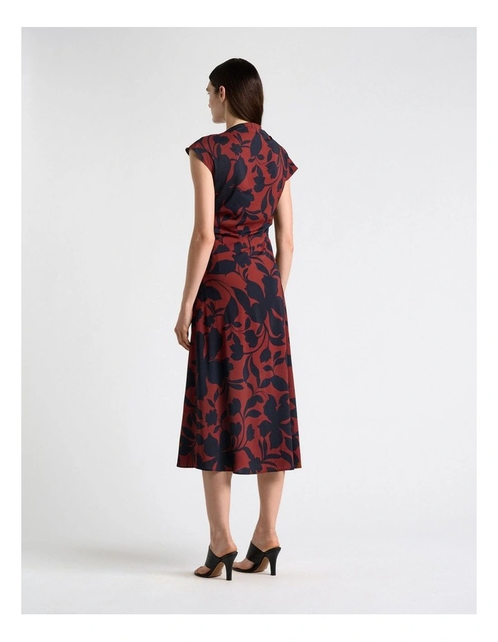 Ink Stencil Floral Draped Midi Dress image 2