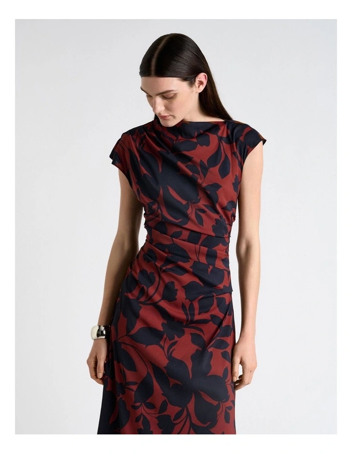 Ink Stencil Floral Draped Midi Dress image 3