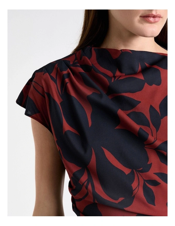 Ink Stencil Floral Draped Midi Dress image 4