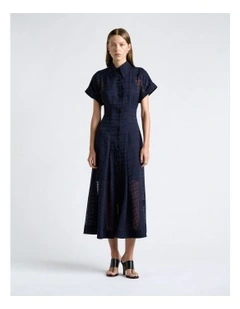 Sheer Check Midi Shirt Dress