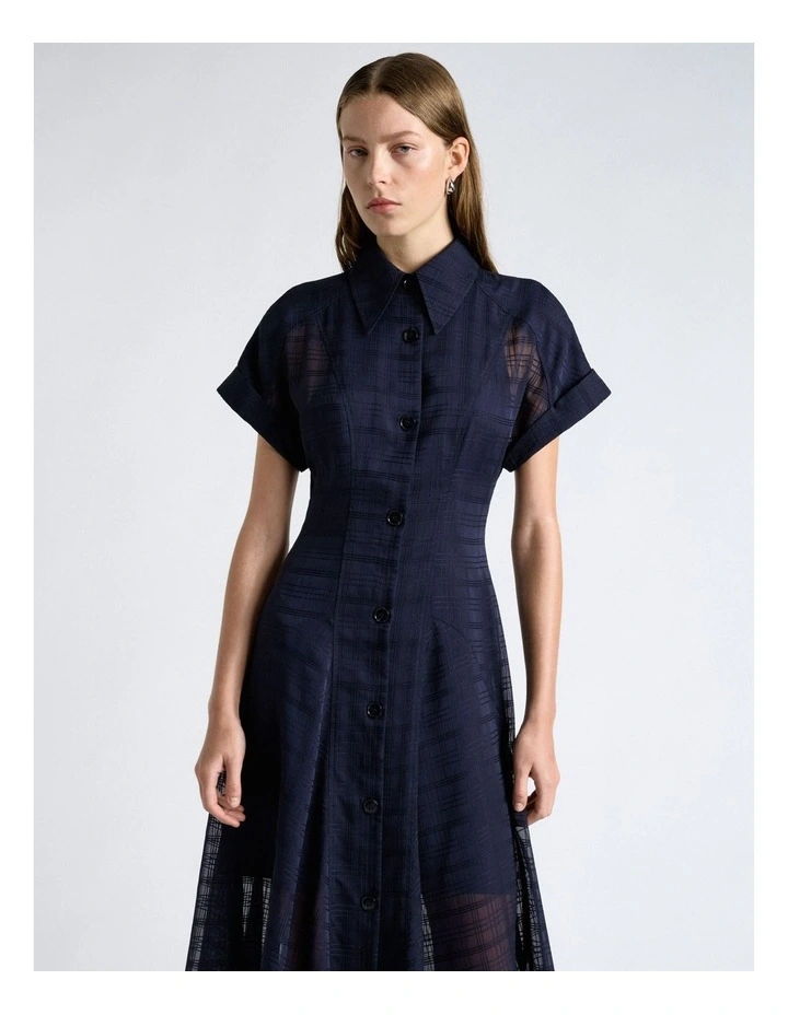 Sheer Check Midi Shirt Dress image 3