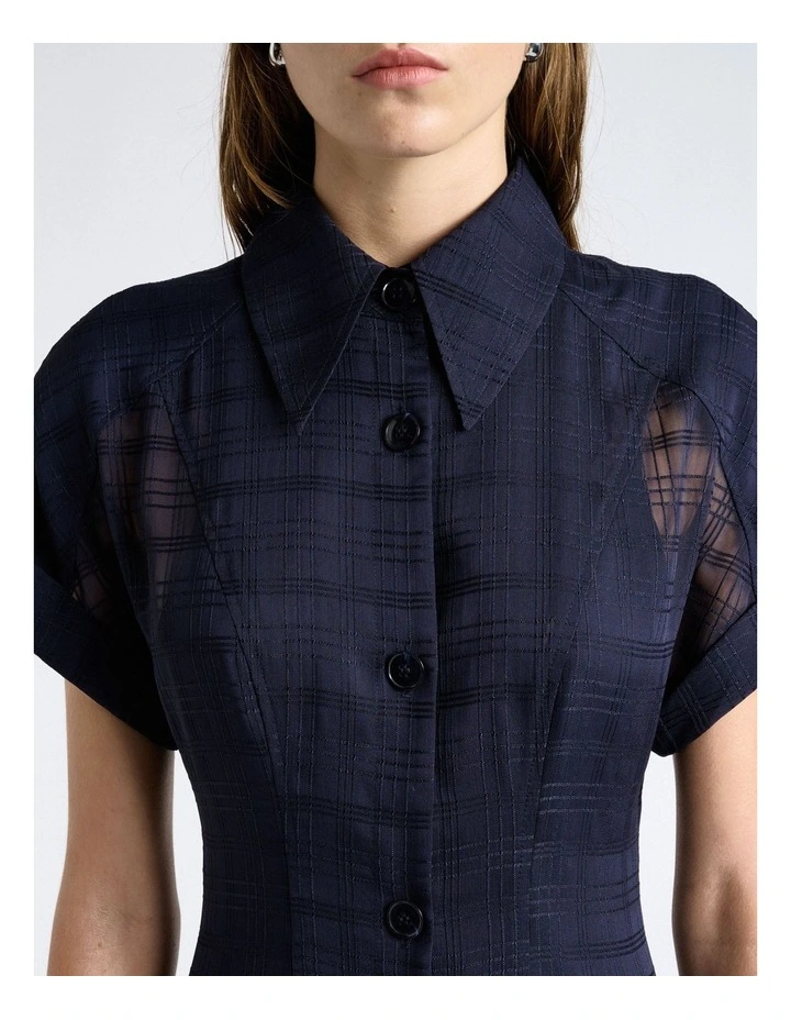 Sheer Check Midi Shirt Dress image 4