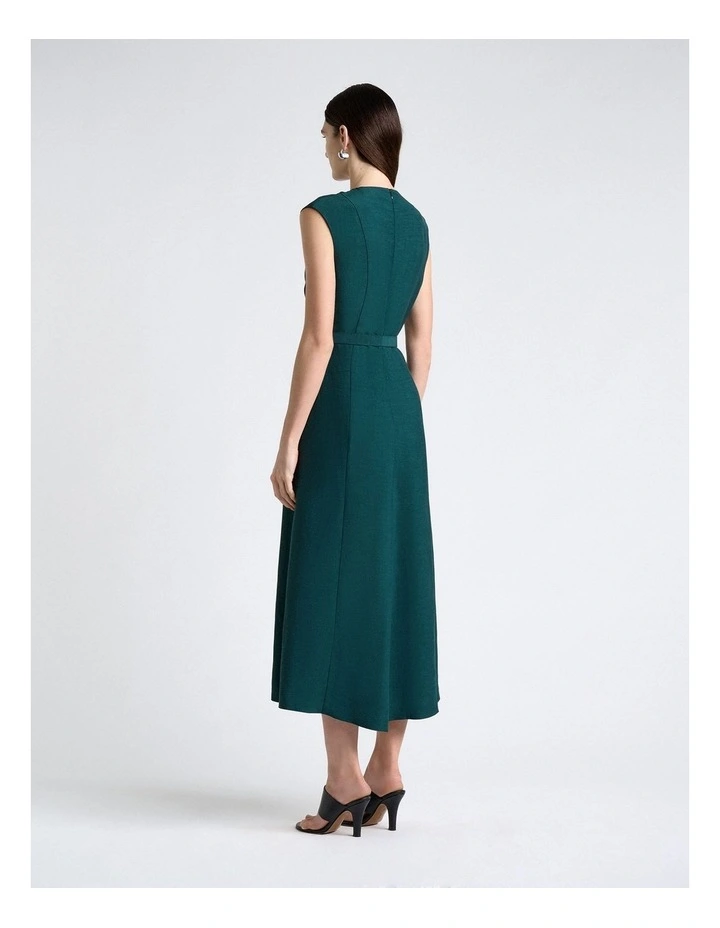Viscose Blend Tucked Midi Dress in Green image 2