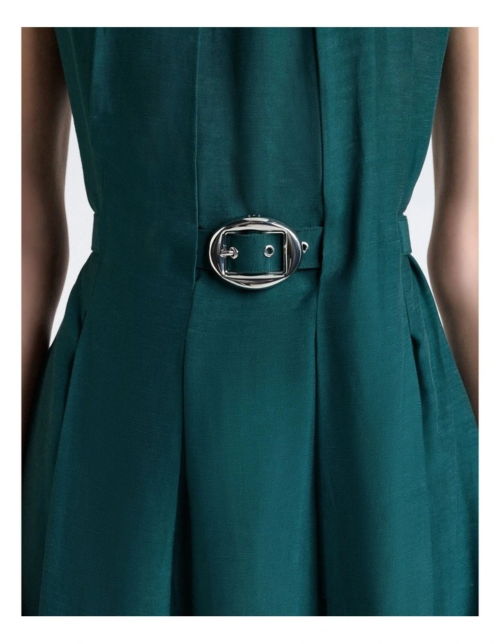 Viscose Blend Tucked Midi Dress in Green image 4