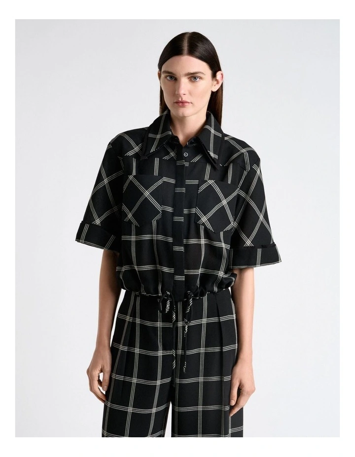 Recycled Check Drawstring Shirt in Black image 1