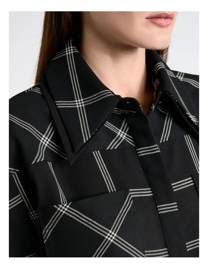 Recycled Check Drawstring Shirt in Black image 3