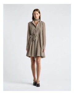 Geo Tie Neck Mini Dress