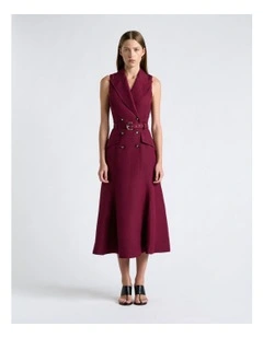 Maroon Lustre Linen Blend Midi Blazer Dress
