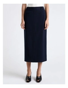 Stretch Suiting Pencil Midi Skirt
