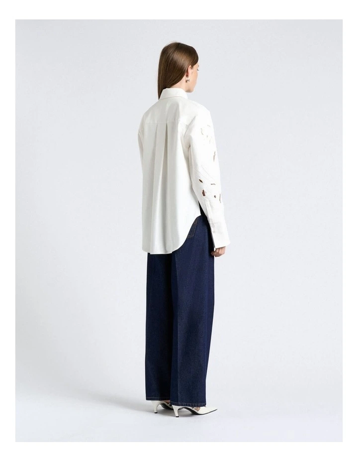 Cotton Embroidered Cutwork Shirt in White image 2