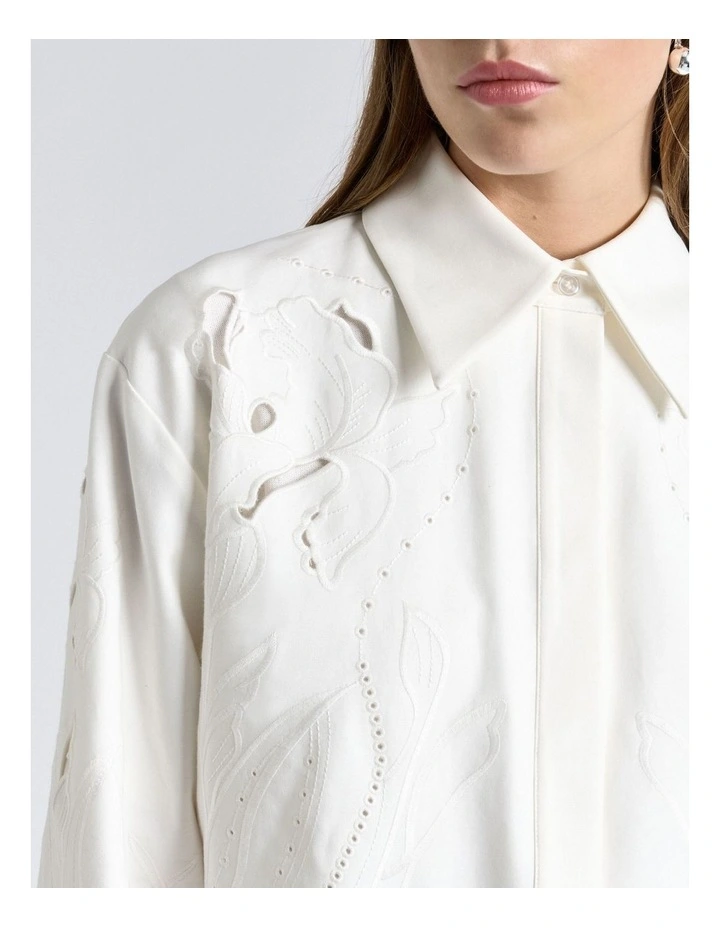 Cotton Embroidered Cutwork Shirt in White image 4