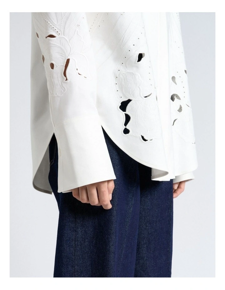 Cotton Embroidered Cutwork Shirt in White image 5