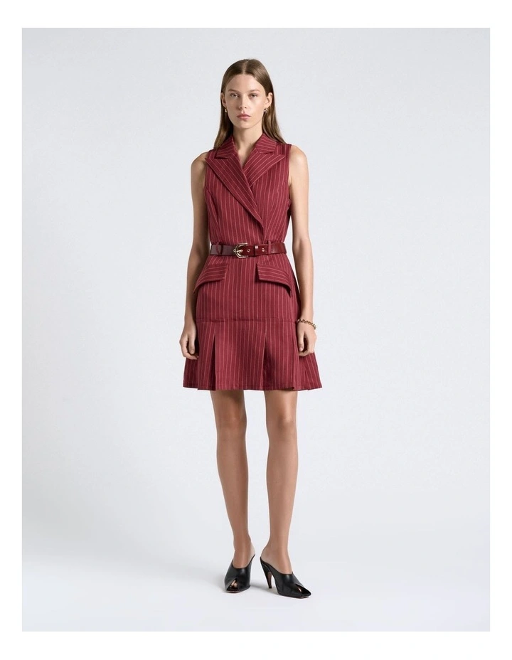Linen Blend Pinstripe Mini Dress image 1