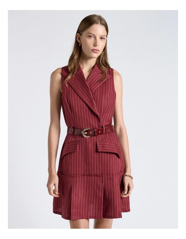 Linen Blend Pinstripe Mini Dress image 3