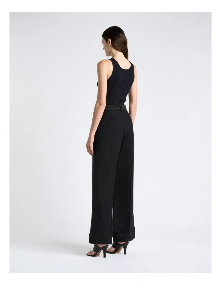 Viscose Blend Topstitched Straight Leg Pant in Black image 2