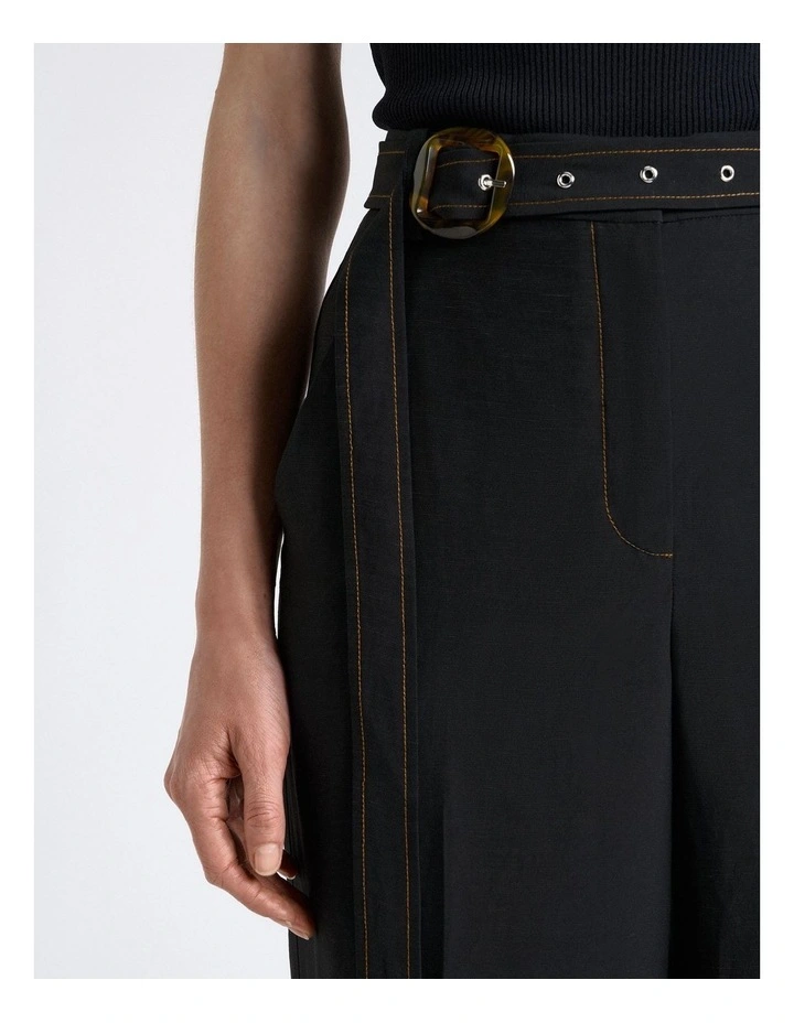 Viscose Blend Topstitched Straight Leg Pant in Black image 3