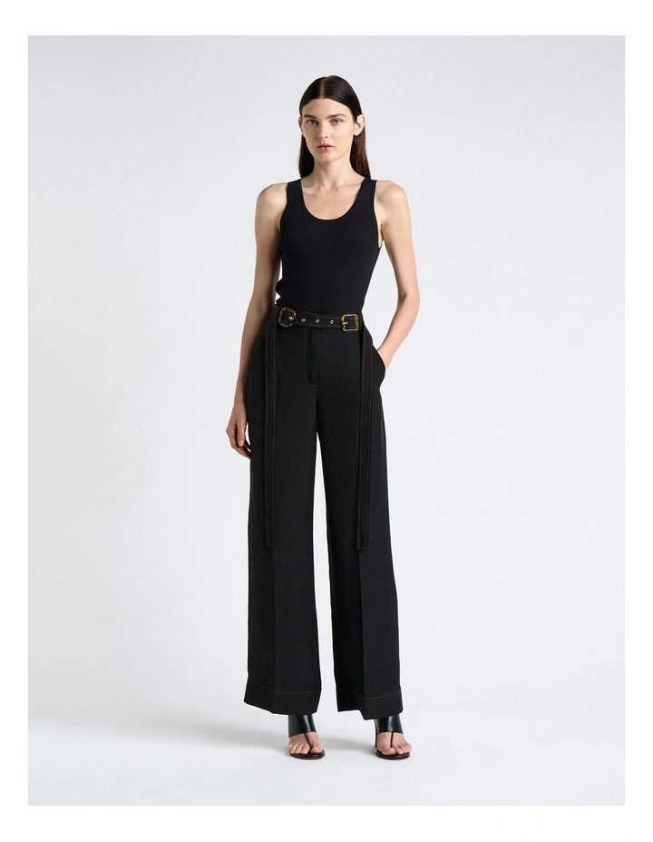 Viscose Blend Topstitched Straight Leg Pant in Black image 4