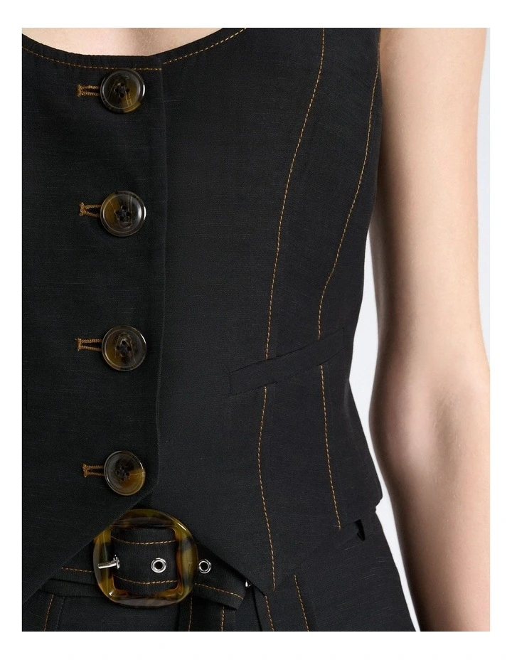 Viscose Blend Topstitched Waistcoat in Black image 3