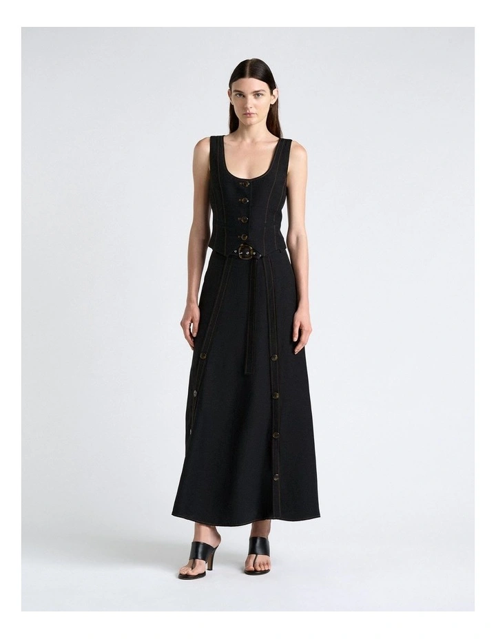 Viscose Blend Topstitched Waistcoat in Black image 4