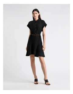 Viscose Blend Topstitched Mini Dress in Black