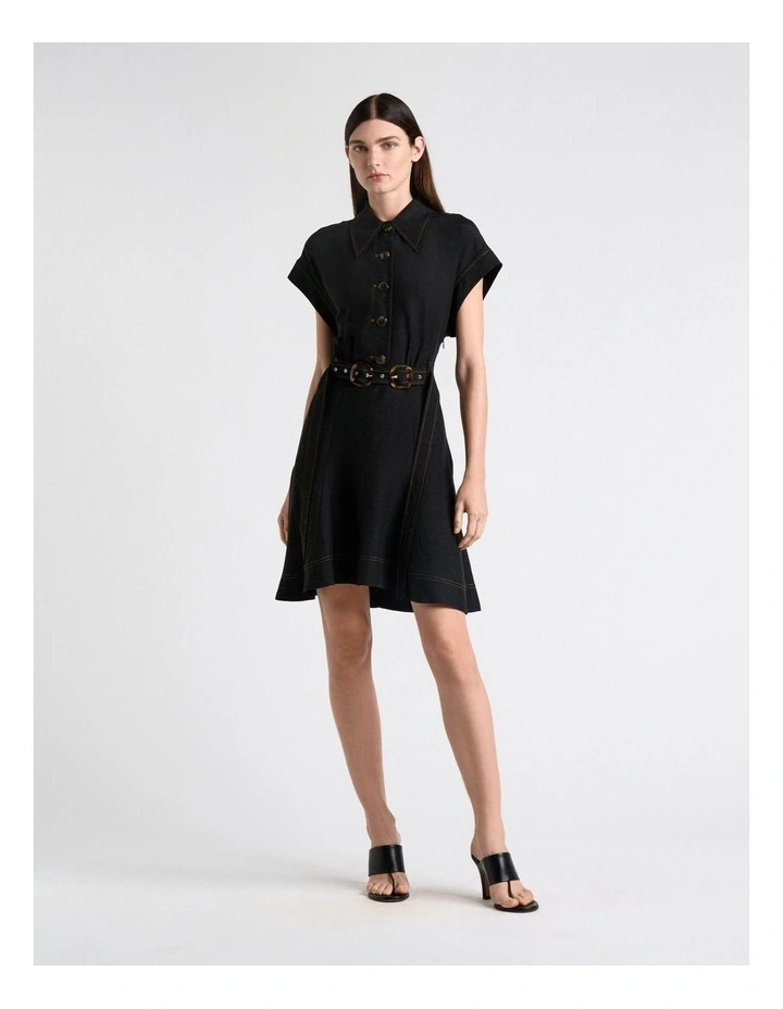 Viscose Blend Topstitched Mini Dress in Black image 1