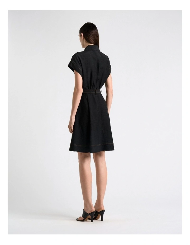 Viscose Blend Topstitched Mini Dress in Black image 2