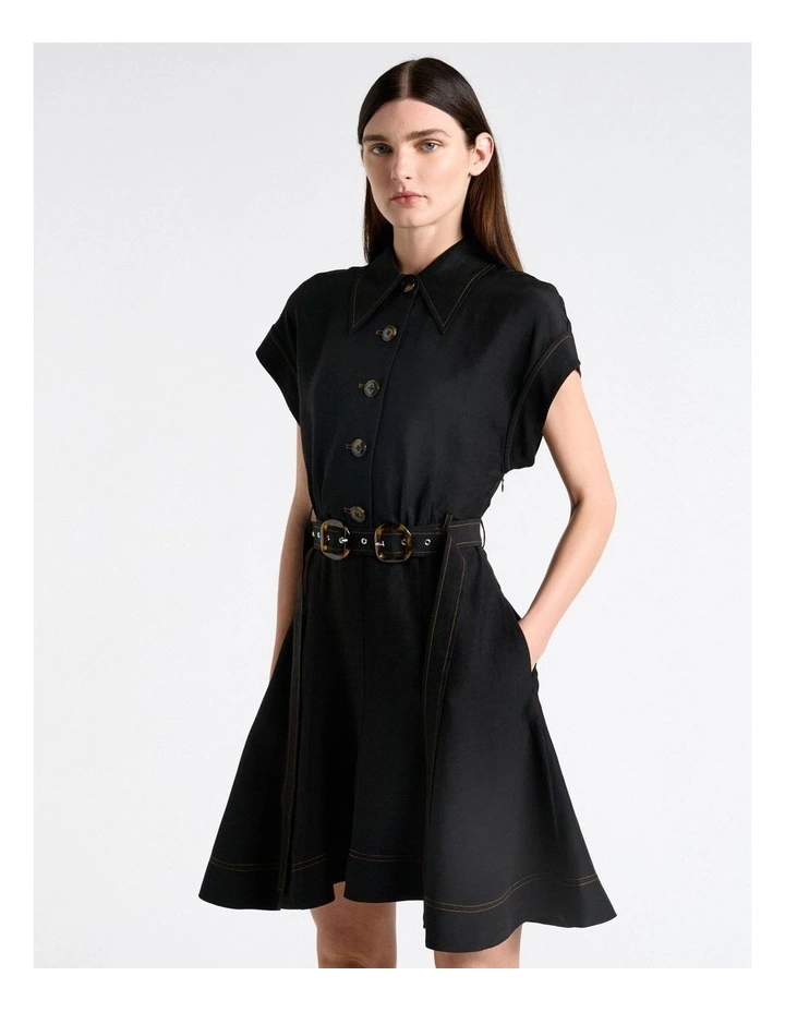 Viscose Blend Topstitched Mini Dress in Black image 3