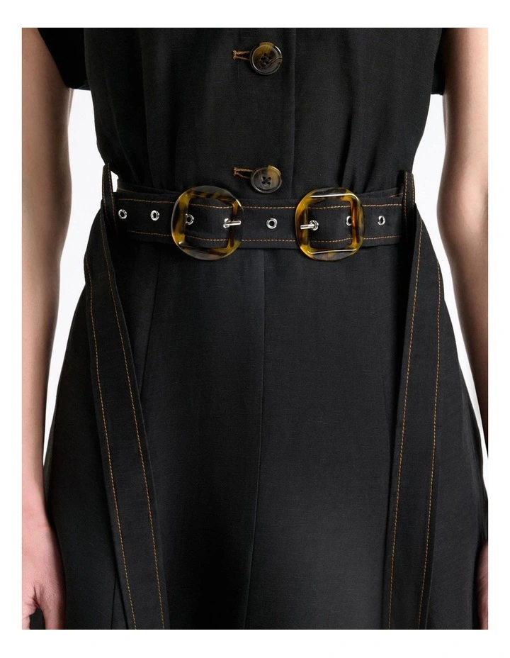 Viscose Blend Topstitched Mini Dress in Black image 4