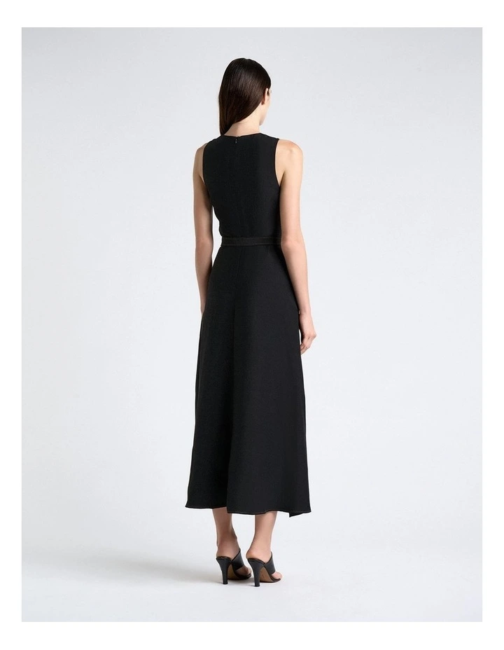 Viscose Blend Topstitched Midi Dress in Black image 2