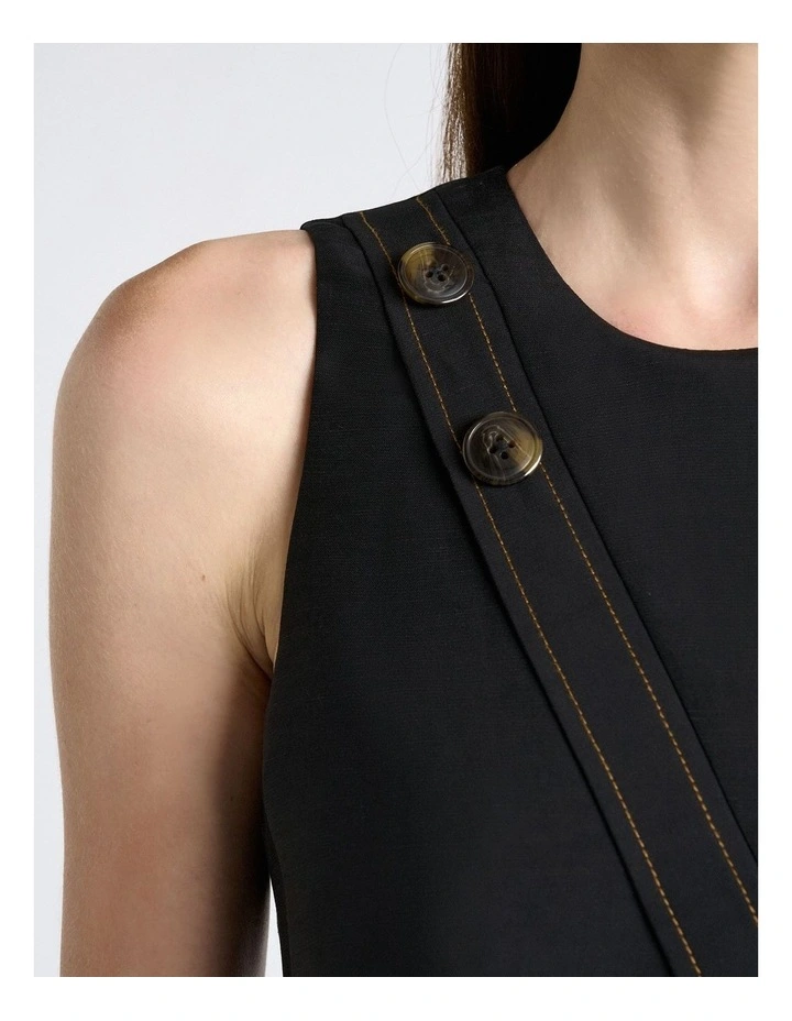 Viscose Blend Topstitched Midi Dress in Black image 4