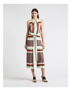 Geo Tile Pleated Midi Dress in Multi