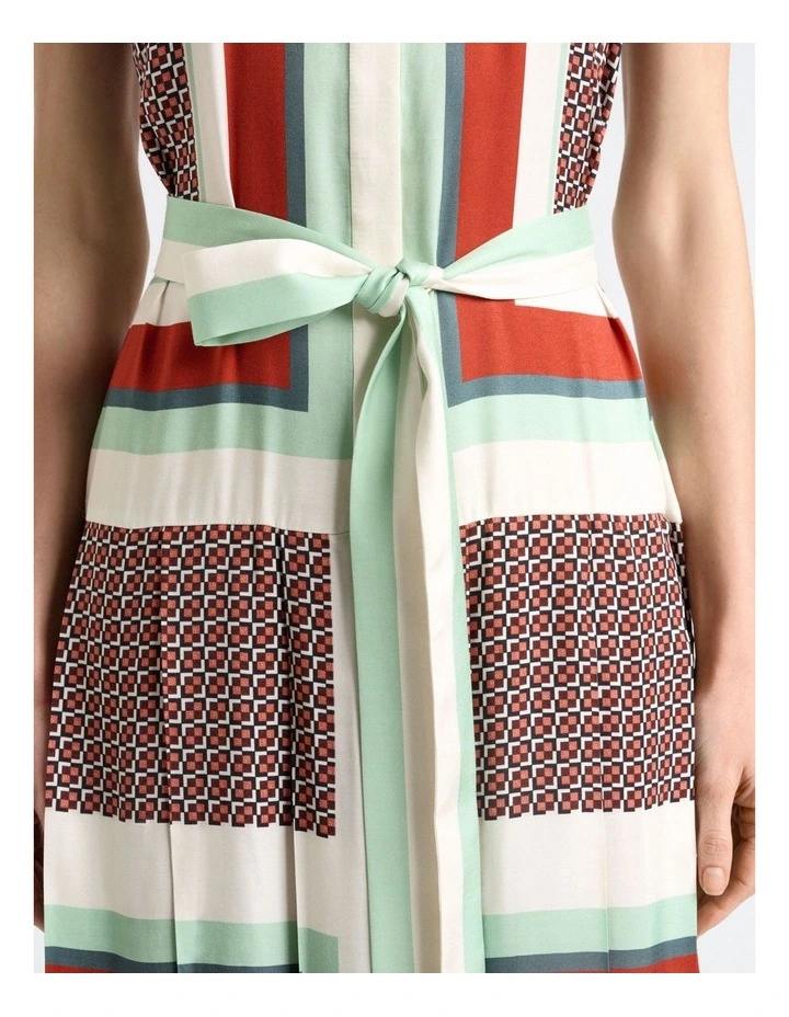 Geo Tile Pleated Midi Dress in Multi image 4