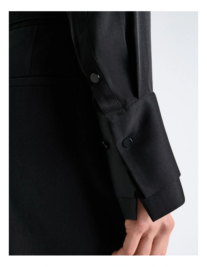 Black Satin Double Cuff Shirt in Black image 3