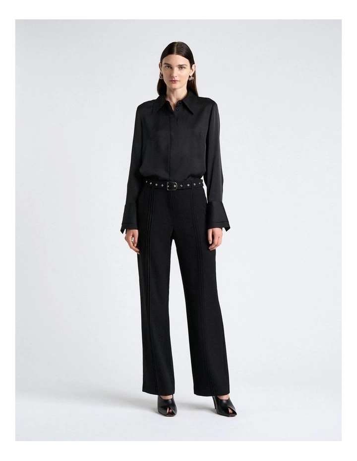 Black Satin Double Cuff Shirt in Black image 4