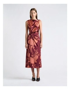 Pink Shadow Floral Twist Midi Dress