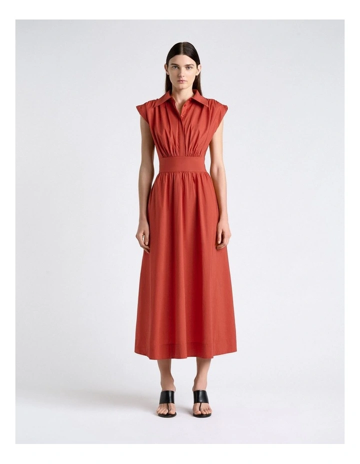 Terracotta Soft Finish Cotton Shirt Dress in Orange image 1