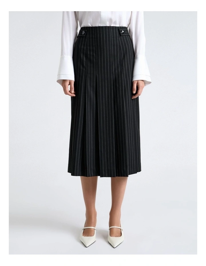 Pinstripe Pleated Midi Skirt image 1