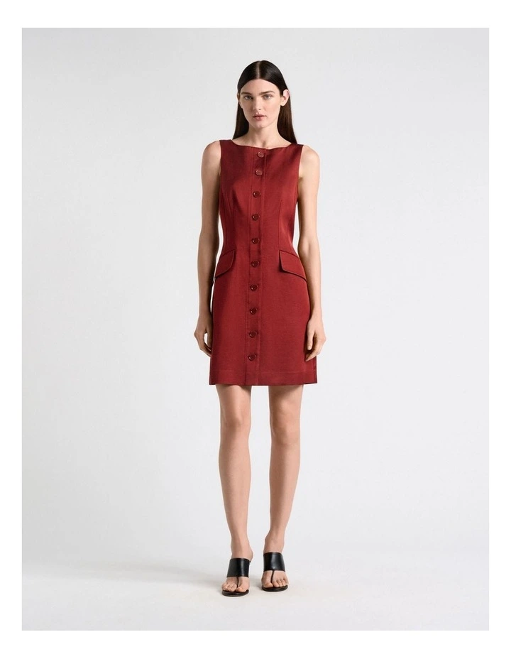 Satin Shift Mini Dress in Red image 1