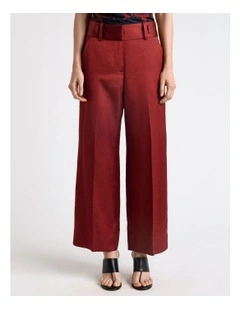Satin Cropped Cuffed Pant in Red