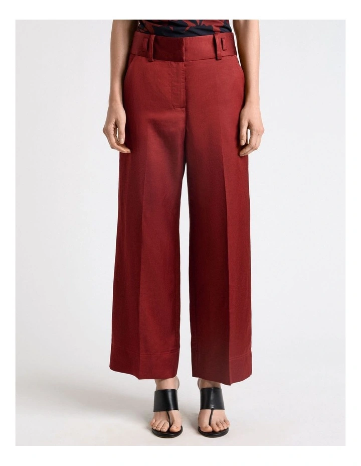 Satin Cropped Cuffed Pant in Red image 1