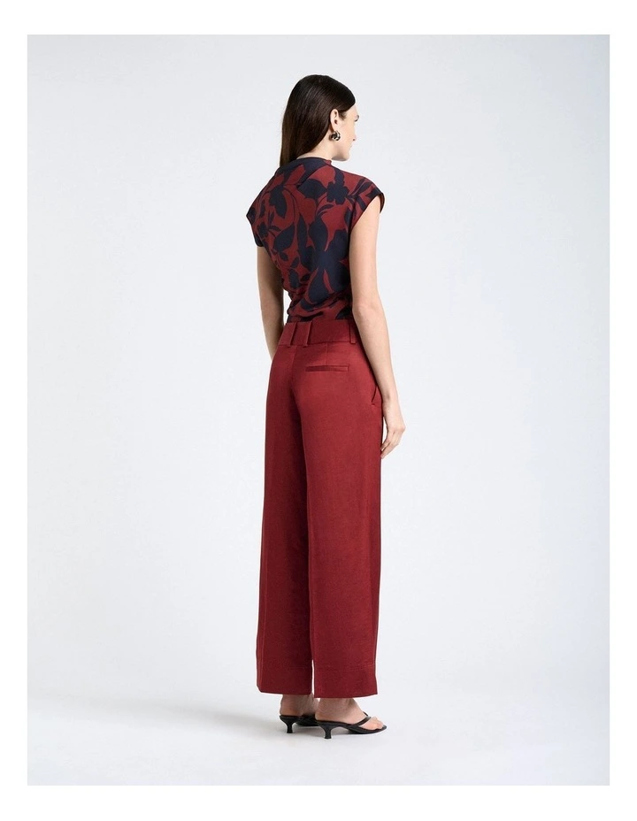 Satin Cropped Cuffed Pant in Red image 2