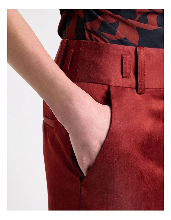 Satin Cropped Cuffed Pant in Red image 3