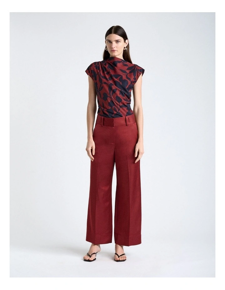 Satin Cropped Cuffed Pant in Red image 4