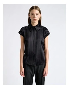Satin Pinstripe Shirt in Black