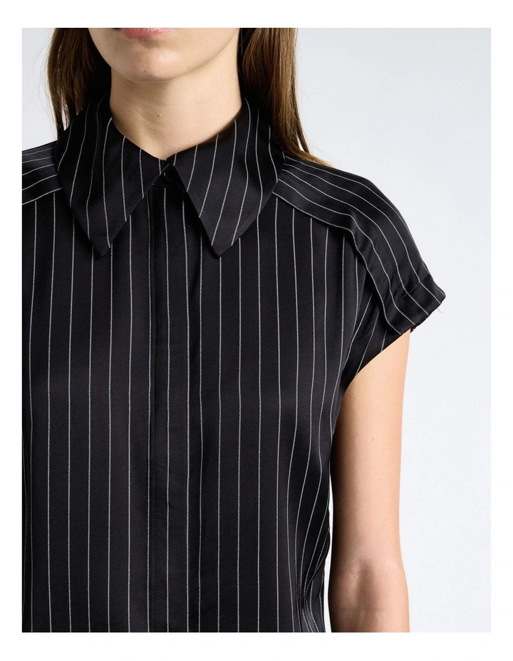 Satin Pinstripe Shirt in Black image 3